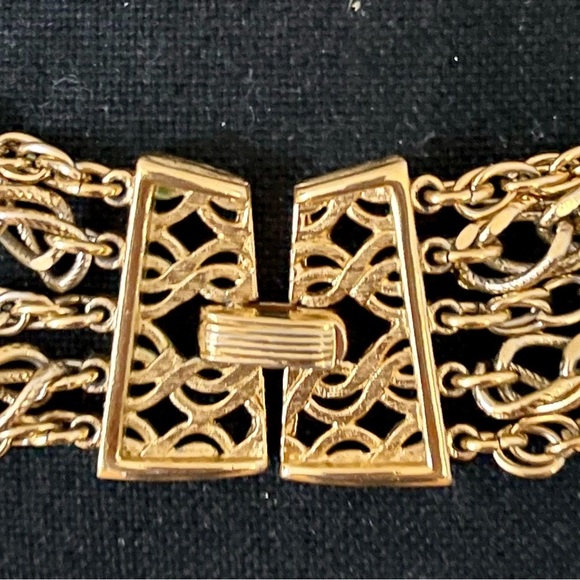 Trifari Gold Five Multi-Layer Necklace Signed 1950’s 1960’s Chain Retro VTG Gift - Picture 6 of 11